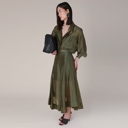 Megara Sheer Organza Shirt - Dark Green