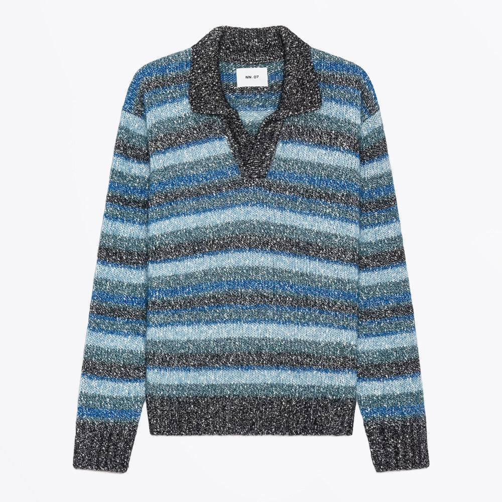 NN07 Erling Textured Bouclé Polo - Navy Multi