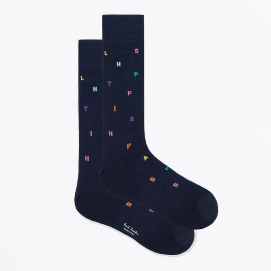 Keanu Logo Letter 'Stamp' Socks - Navy