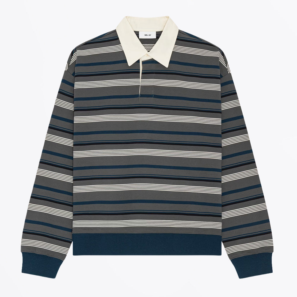 NN07 David Relaxed Fit Fleece Polo - Grey Stripe