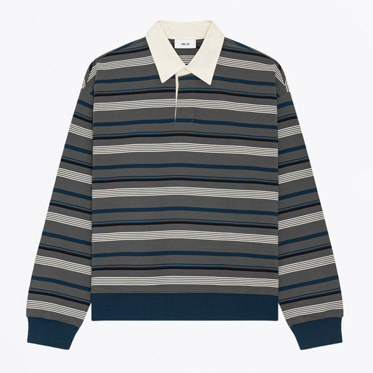 David Relaxed Fit Fleece Polo - Grey Stripe