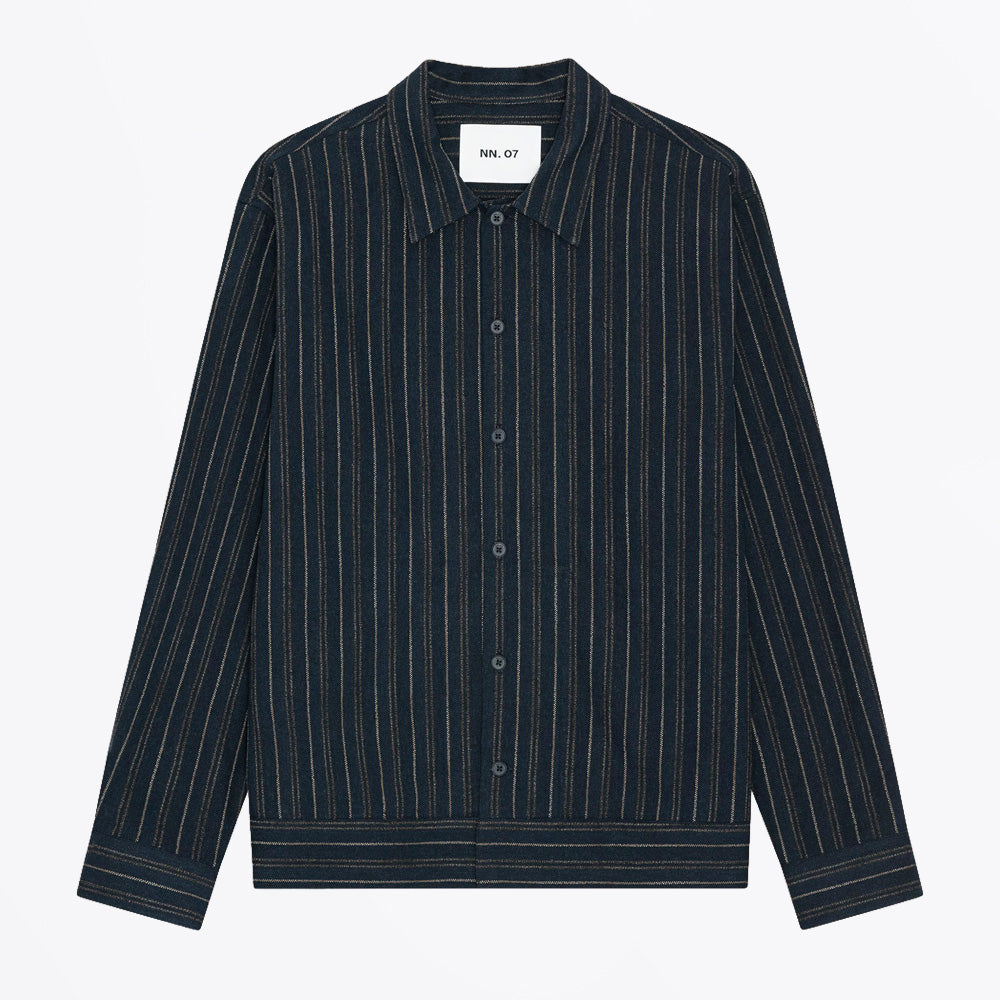 NN07 Reed Striped Overshirt - Navy Blue