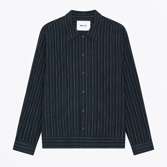 Reed Striped Overshirt - Navy Blue
