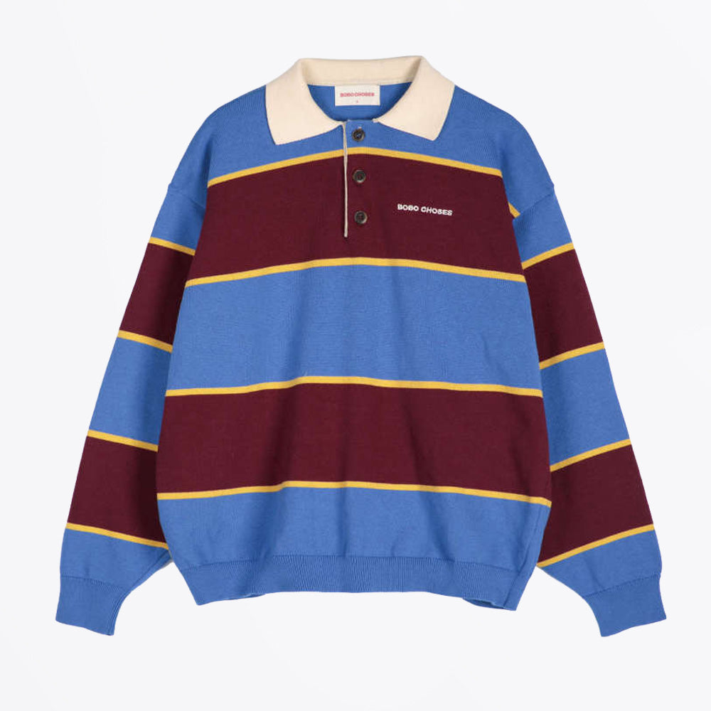 Bobo Striped Cotton Polo Jumper - Blue