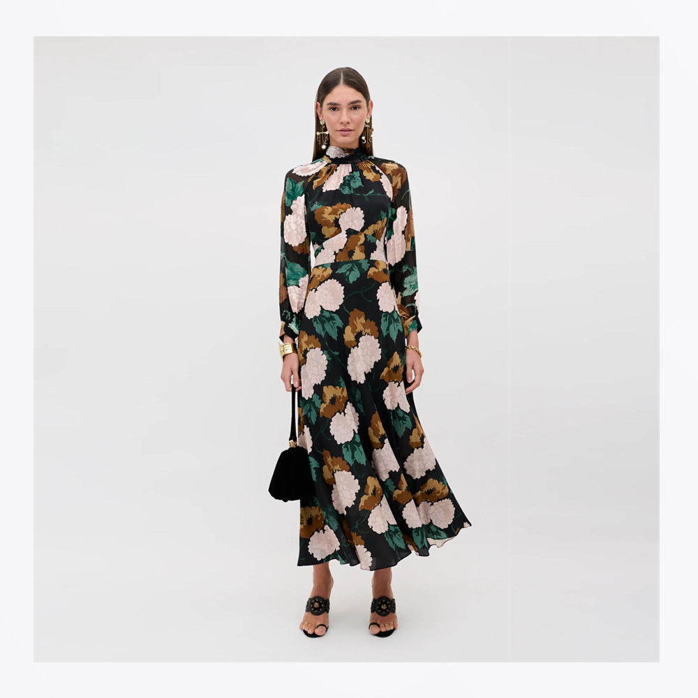 Rixo Paige Hydrangea Floral Dress - Charcoal