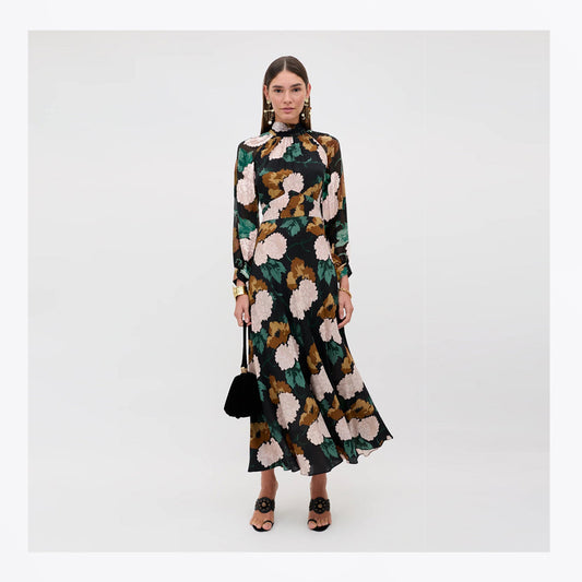 Paige Hydrangea Floral Dress - Charcoal