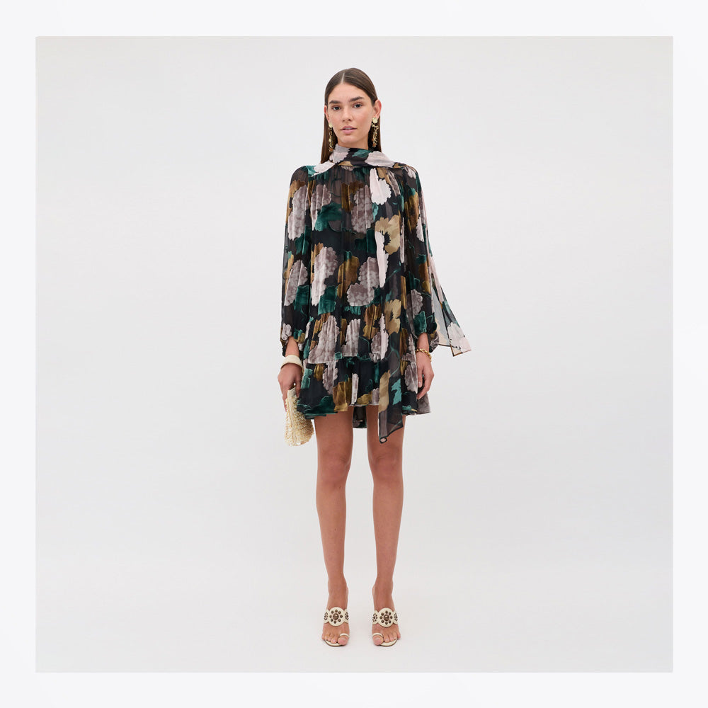 Rixo Anaya Hydrangea Floral Dress - Charcoal