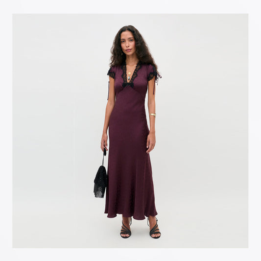 Fern Floral Trail Jacquard Dress - Wine