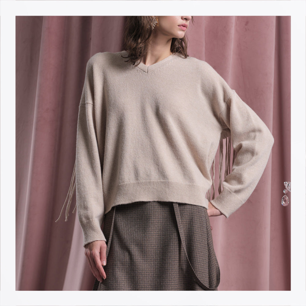 Floor V-Neck Knitted Sweater - Vanilla