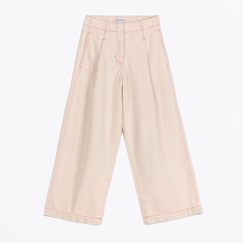 Bobo Ecru Twill Pleated Barrel Pants - Off White