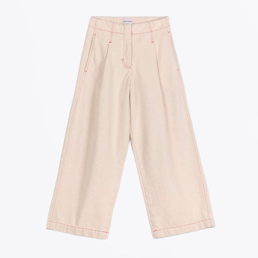 Ecru Twill Pleated Barrel Pants - Off White