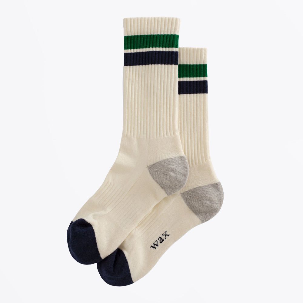Wax Thorpe Block Stripe Sports Socks - Ecru And Green