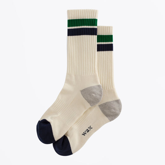Thorpe Block Stripe Sports Socks - Ecru And Green
