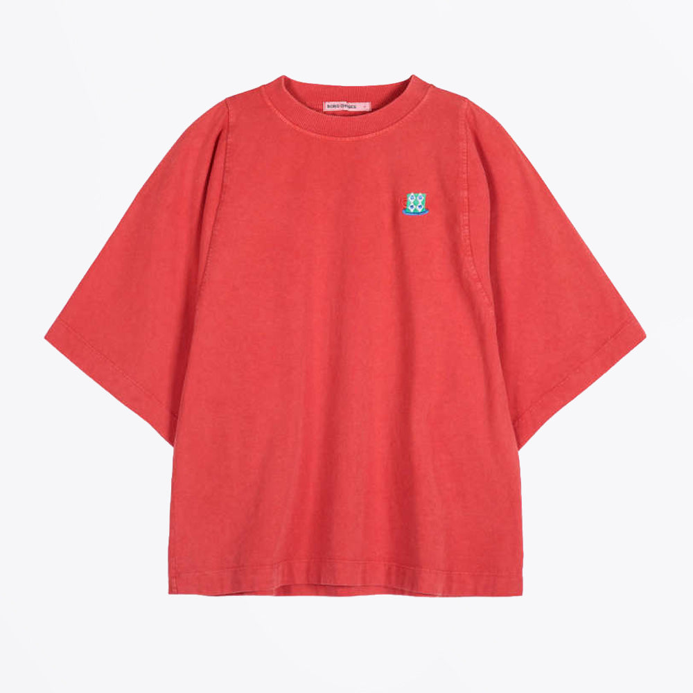 Bobo Monster Mug Embroidery Relaxed T-Shirt - Red