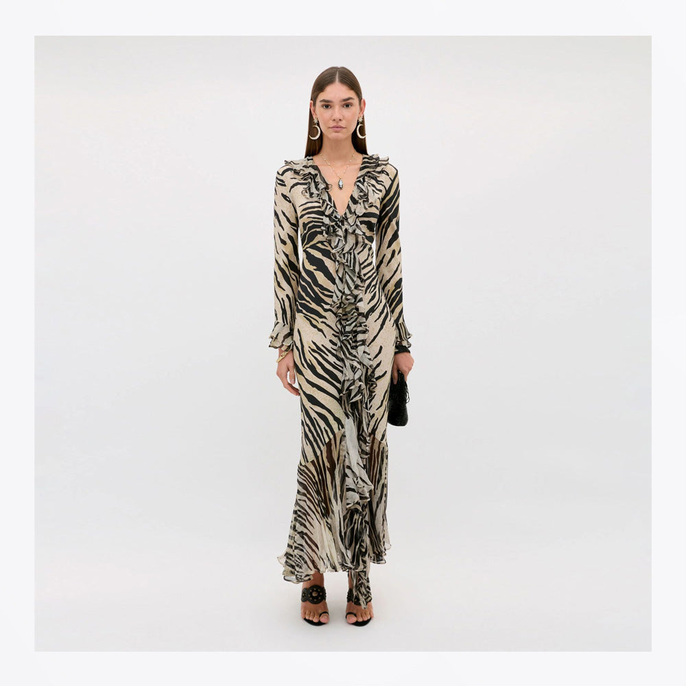 Rixo Provence Cooper Tiger Dress - Beige