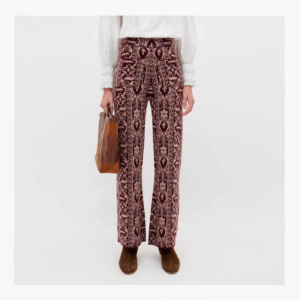 Ceara Tapestry Bloom Trouser - Bordeaux