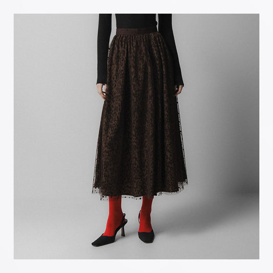 Layered Mesh Skirt - Brown Leopard