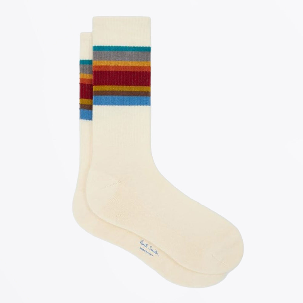 Paul Cotton-Blend 'Signature Stripe' Crew Sport Socks - Off White