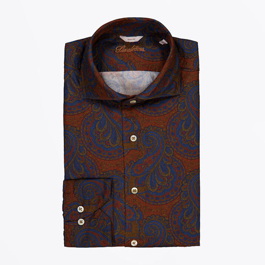Regular Twill Paisley Print Shirt - Dark Orange Pattern
