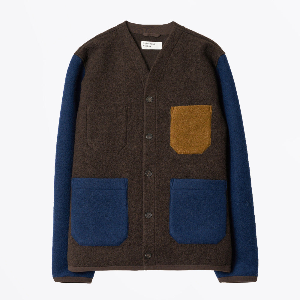 Universal Wool Fleece Cardigan - Brown/Indigo
