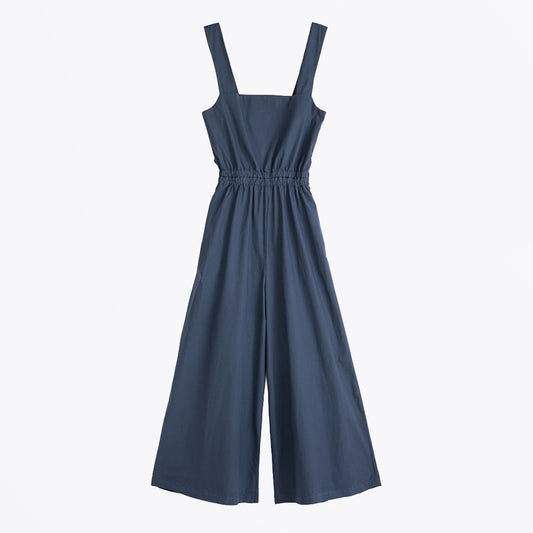 Textured Cotton Strap Overall - Navy