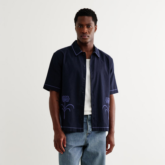 Keats Embroidered Short-Sleeve Shirt - Navy / Blue
