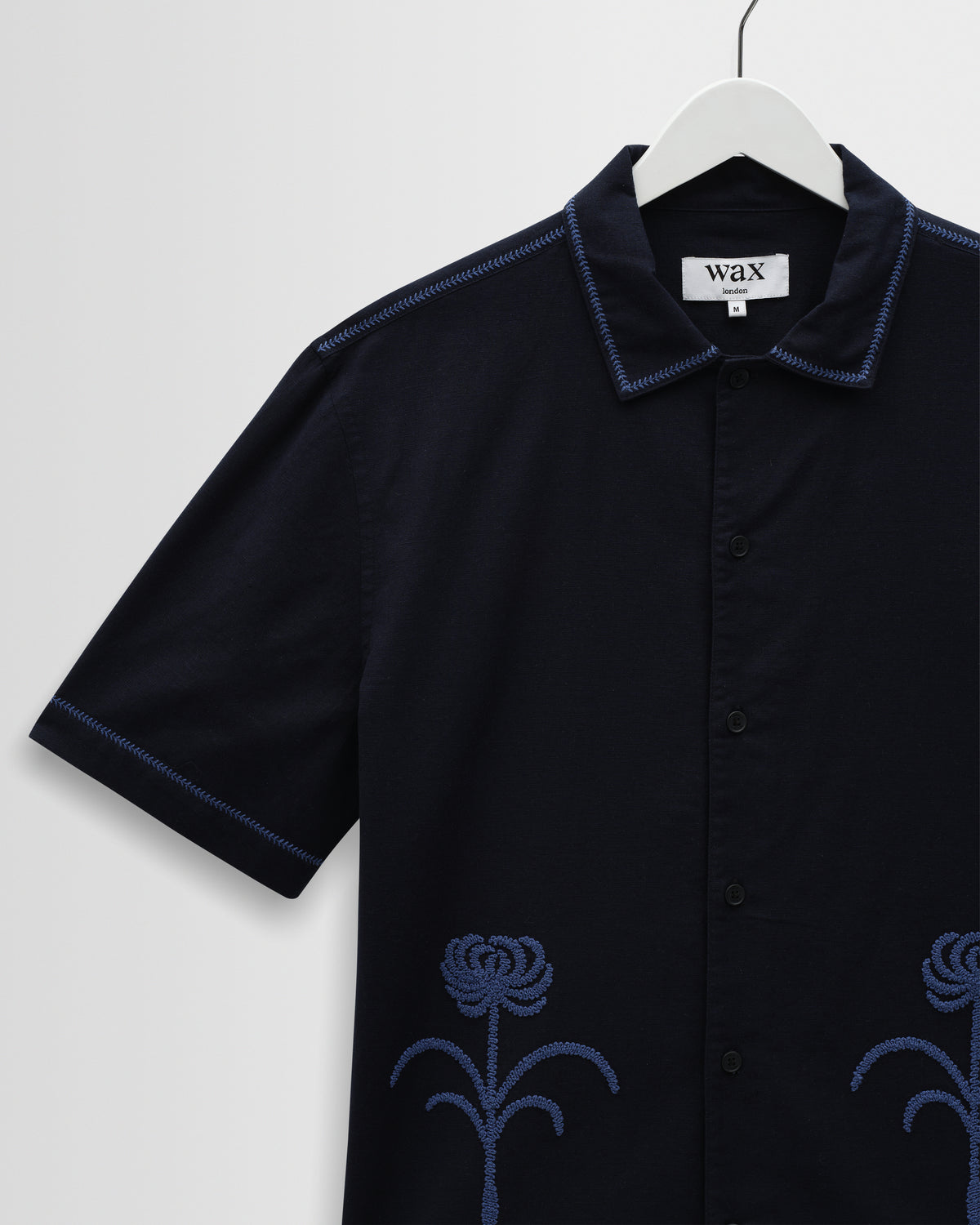 Keats Embroidered Short-Sleeve Shirt - Navy / Blue