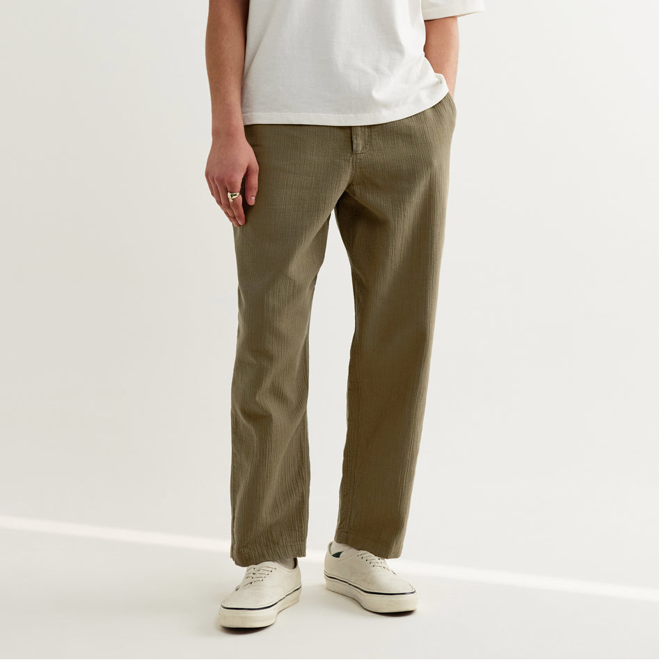Wax Kurt Trouser Cotton Linen Crinkle - Khaki