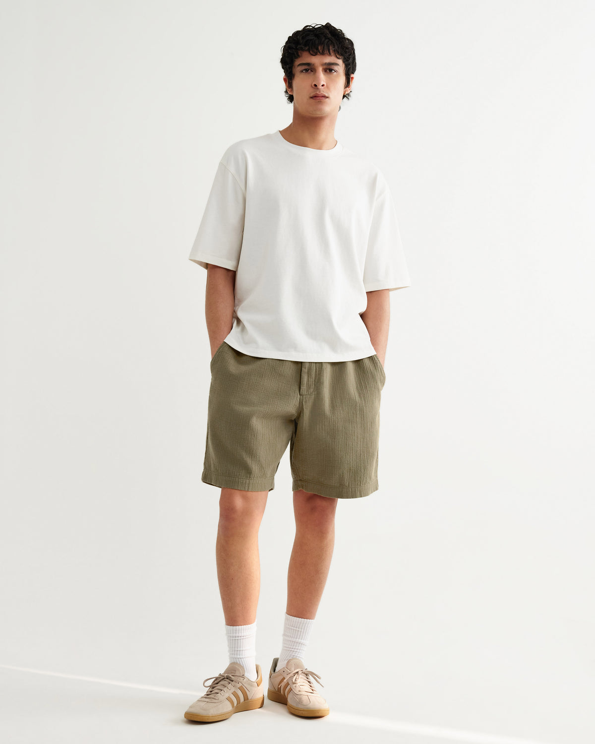 Kurt Cotton Linen Crinkle Shorts - Khaki