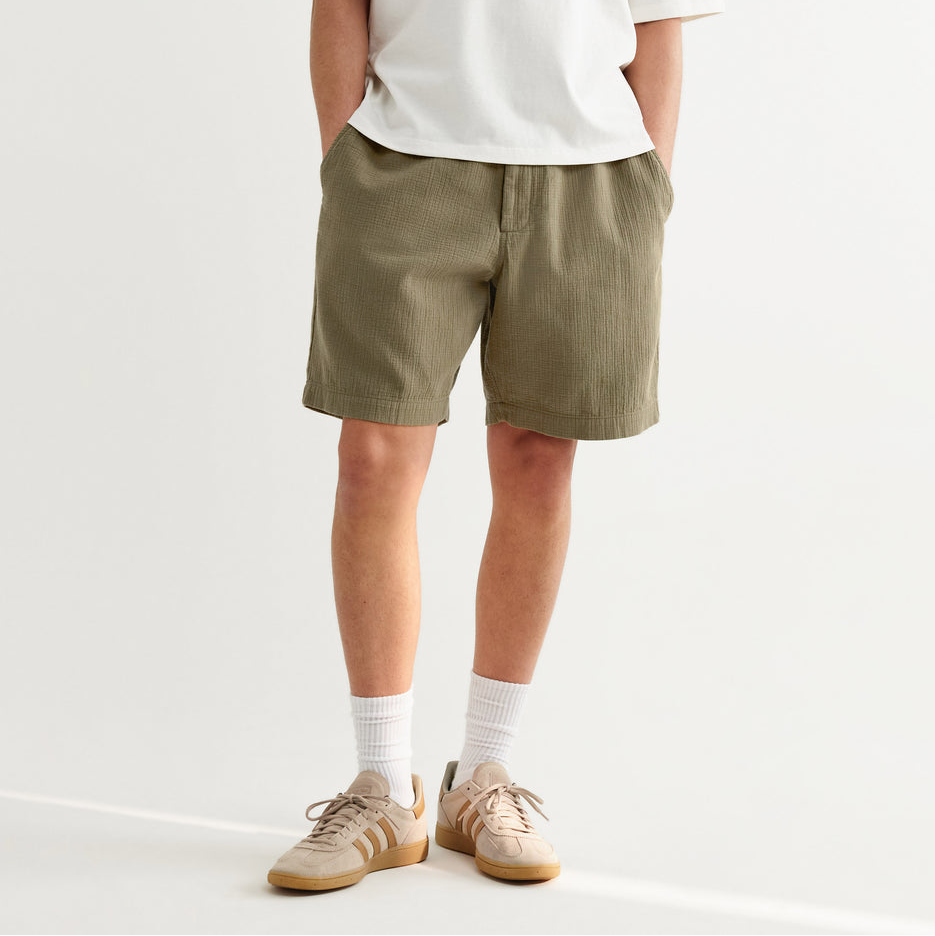 Kurt Cotton Linen Crinkle Shorts - Khaki