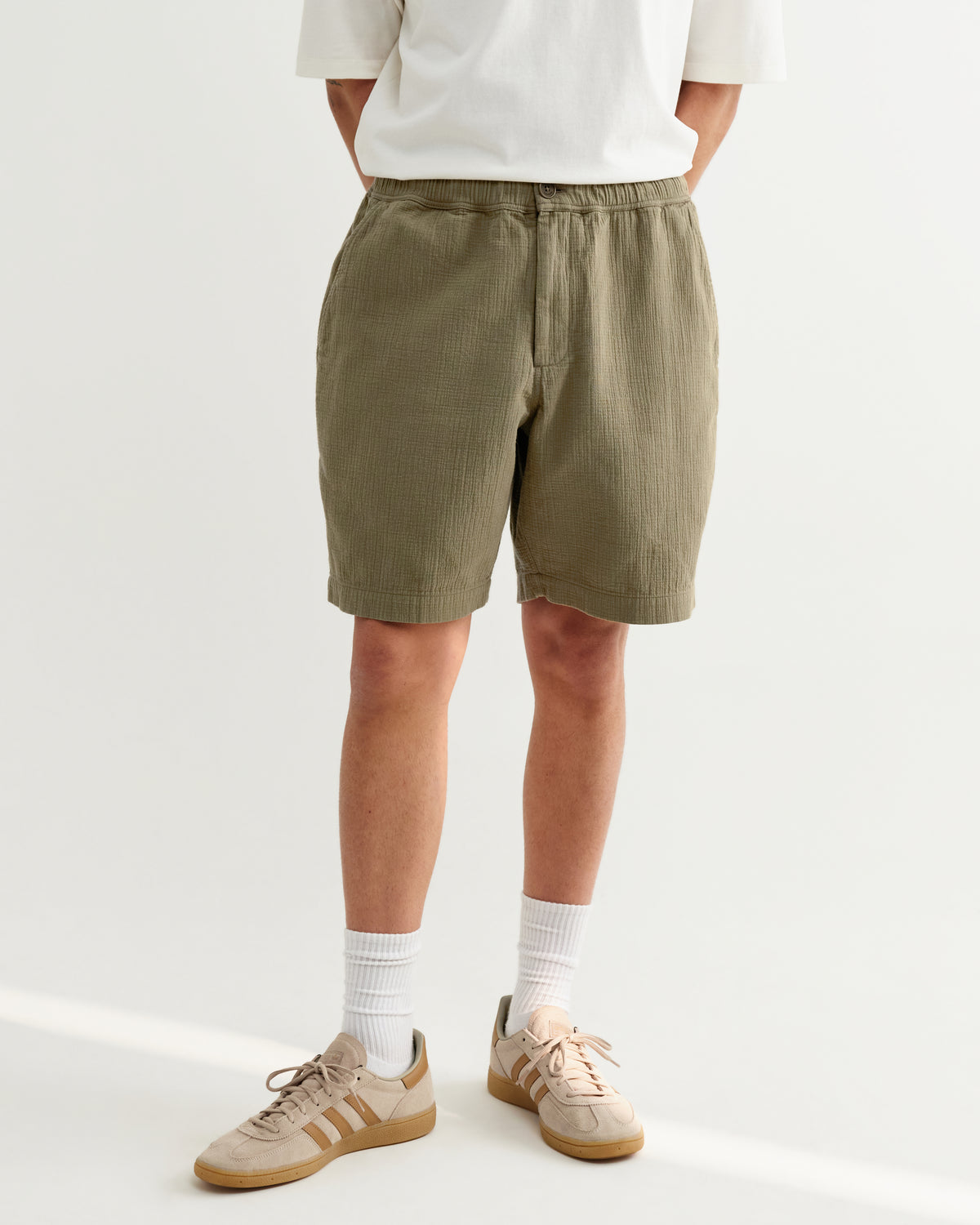 Kurt Cotton Linen Crinkle Shorts - Khaki