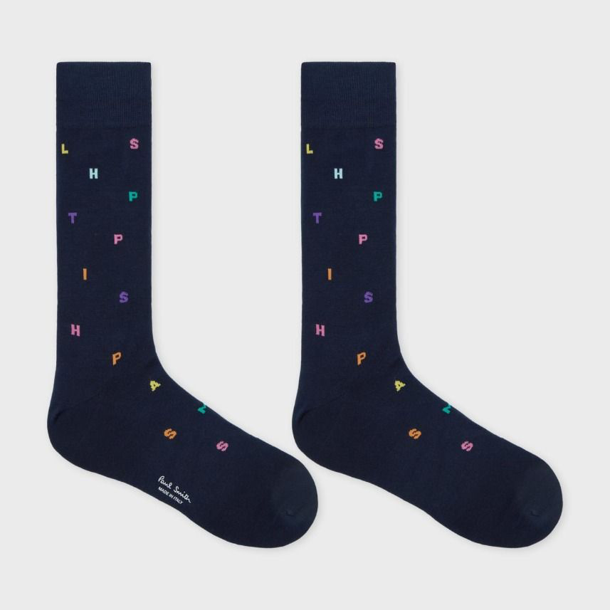 Paul Keanu Logo Letter 'Stamp' Socks - Navy