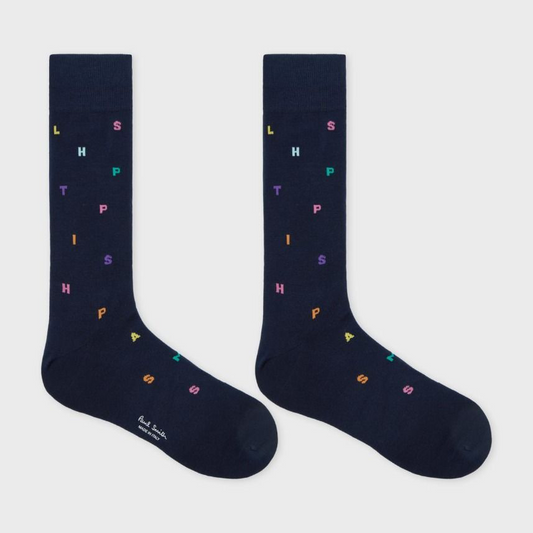 Keanu Logo Letter 'Stamp' Socks - Navy