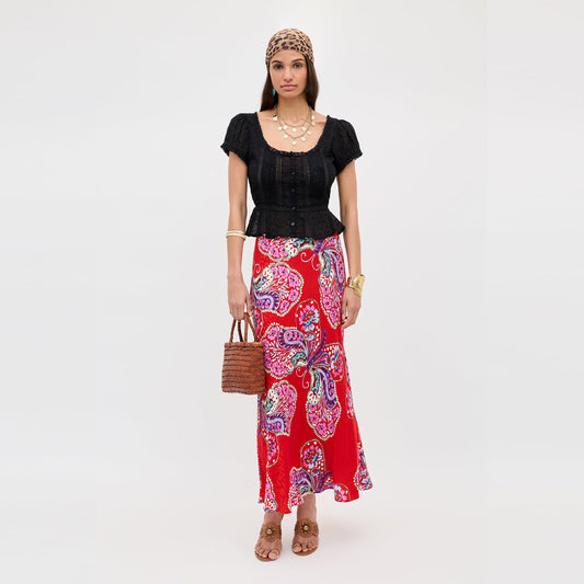 Kelly Midi Skirt - Butterfly Bloom Jacquard Red
