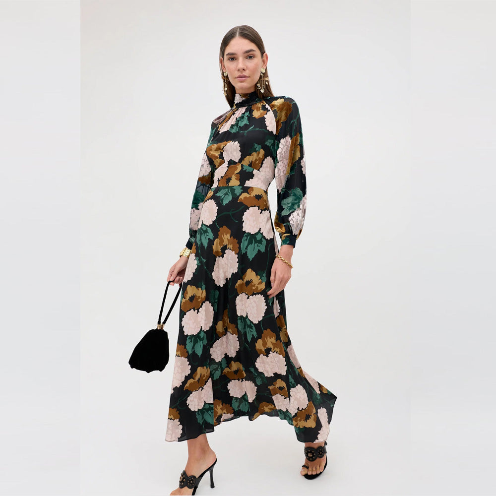 Rixo Paige Hydrangea Floral Dress - Charcoal
