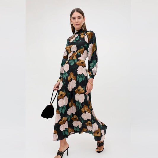 Paige Hydrangea Floral Dress - Charcoal