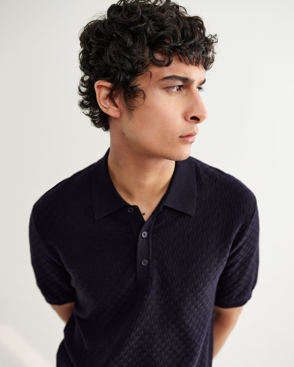 Naples Retro Diamond Knitted Polo - Navy