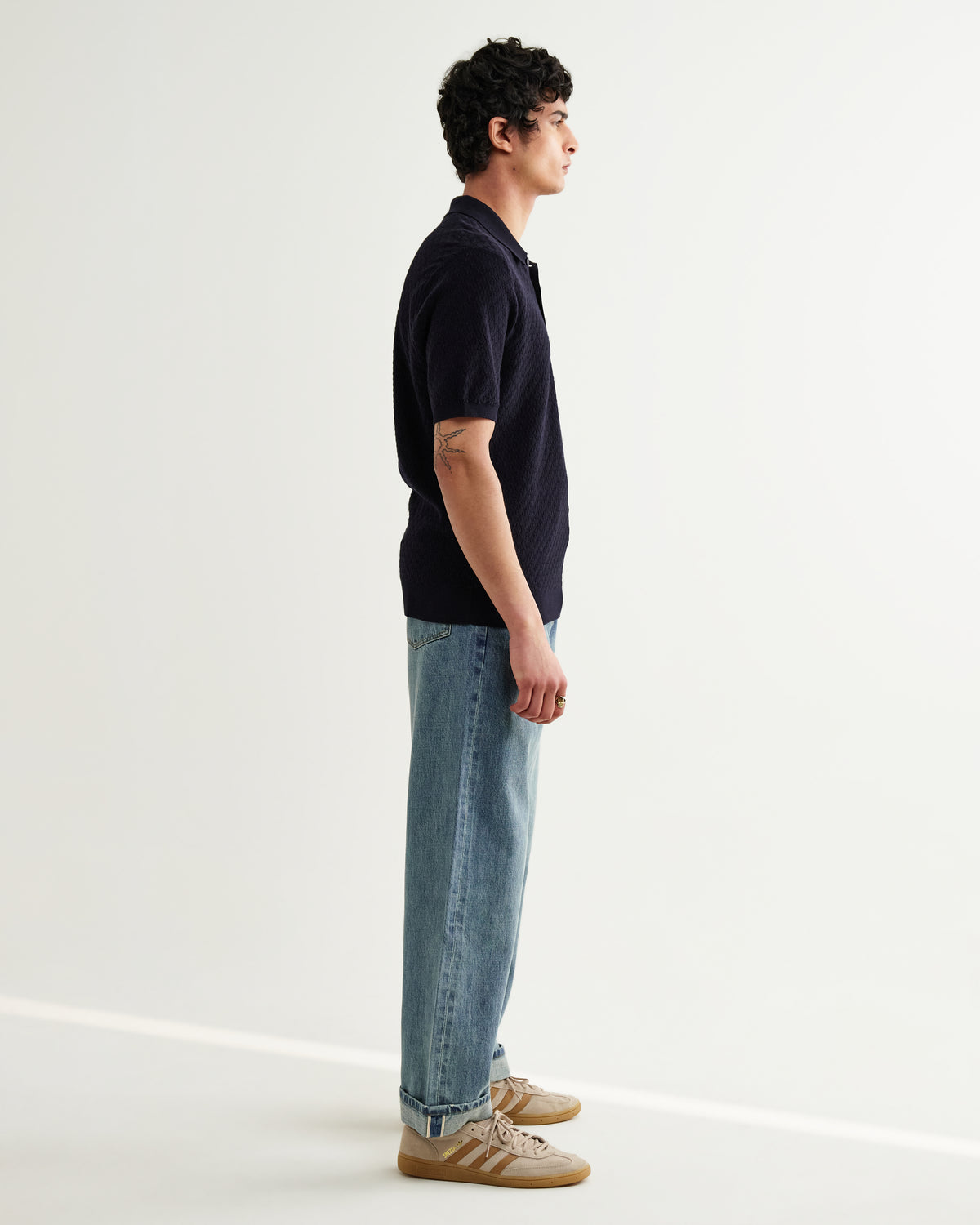 Naples Retro Diamond Knitted Polo - Navy