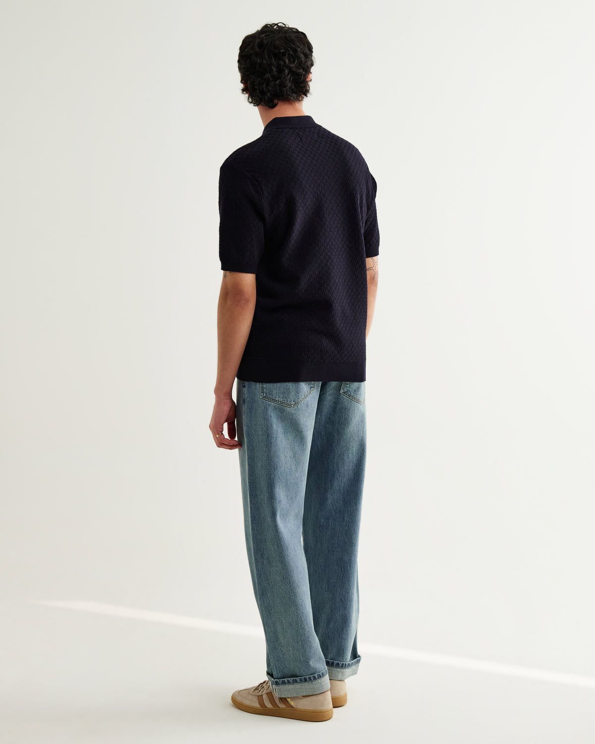 Naples Retro Diamond Knitted Polo - Navy