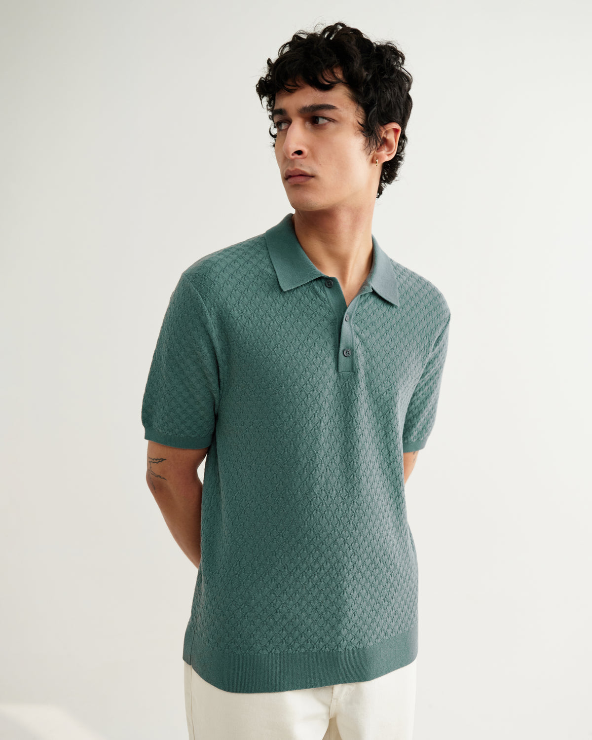 Wax London - Naples Retro Diamond Knitted Polo - Sea Green – MR