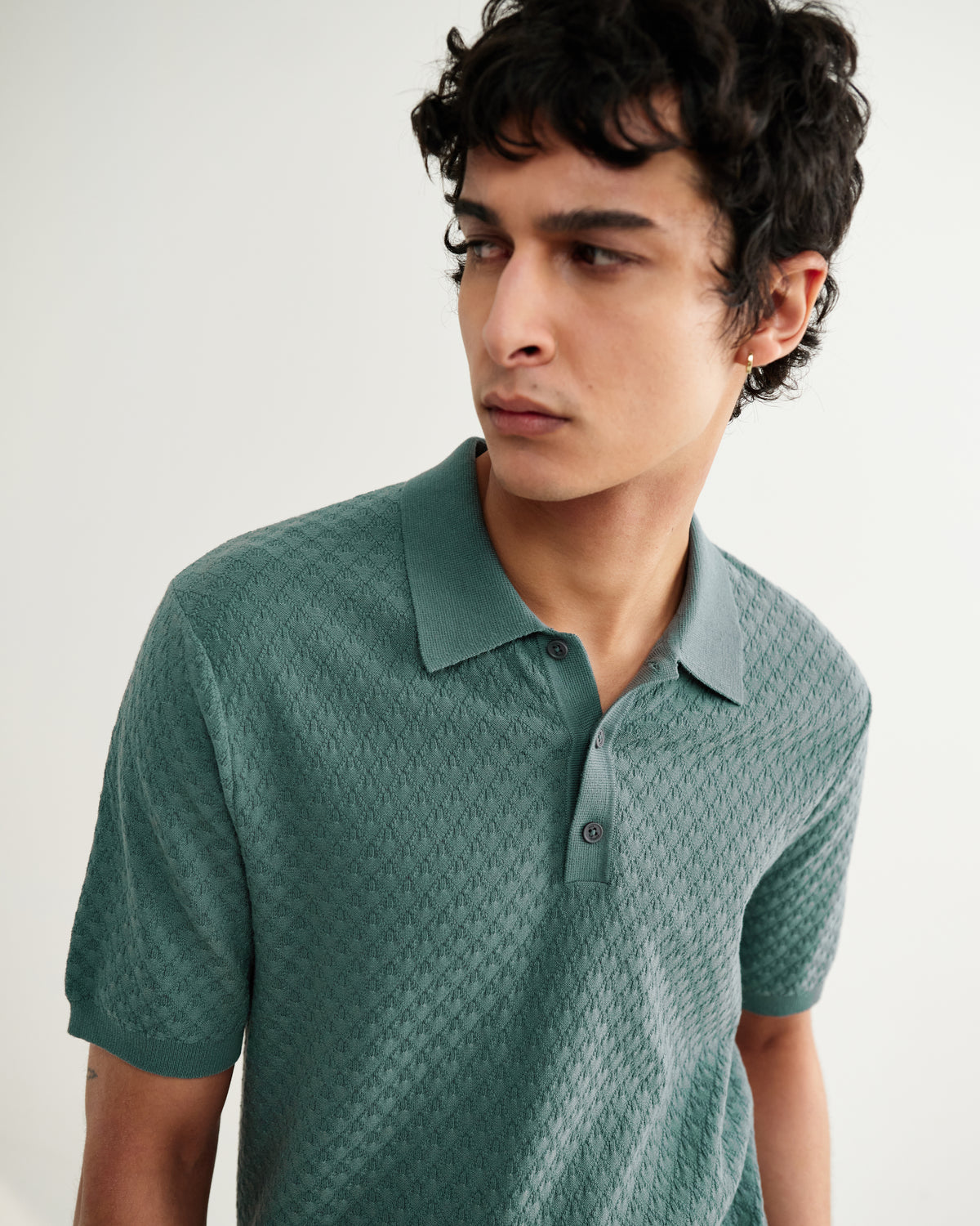 Naples Retro Diamond Knitted Polo - Sea Green