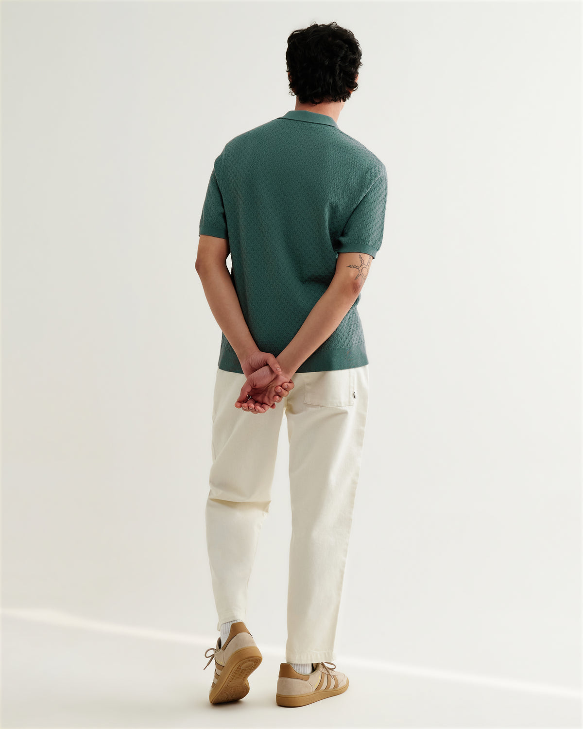 Naples Retro Diamond Knitted Polo - Sea Green