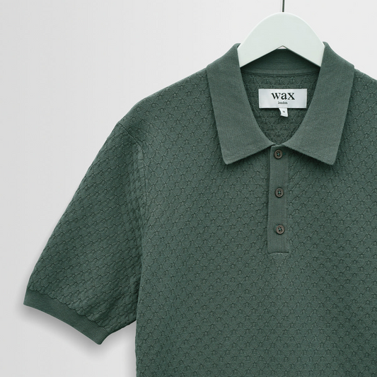 Naples Retro Diamond Knitted Polo - Sea Green