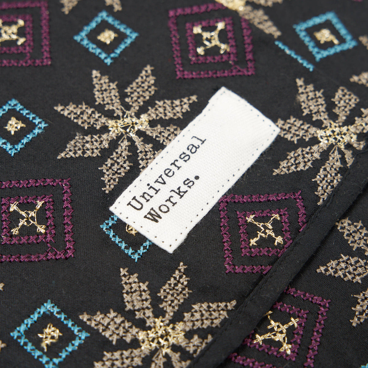 Embroidery Cotton Satin Scarf - Black