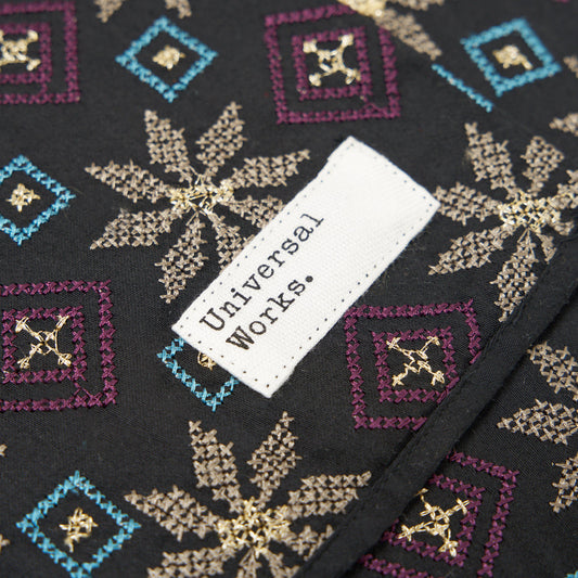 Embroidery Cotton Satin Scarf - Black