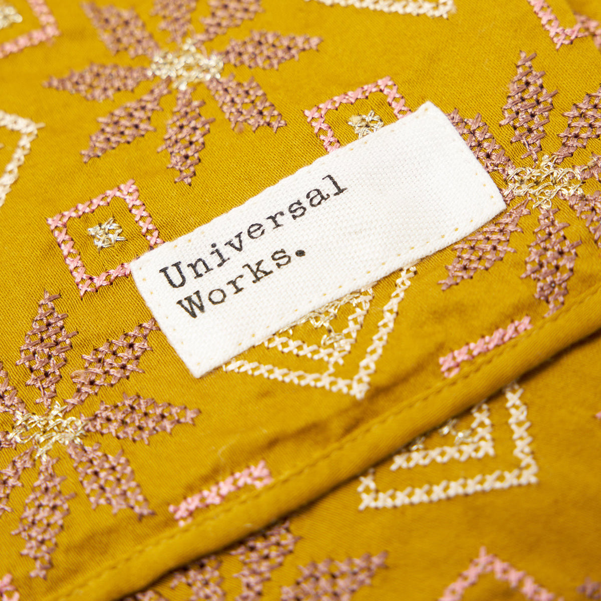 Embroidery Cotton Satin Scarf - Mustard