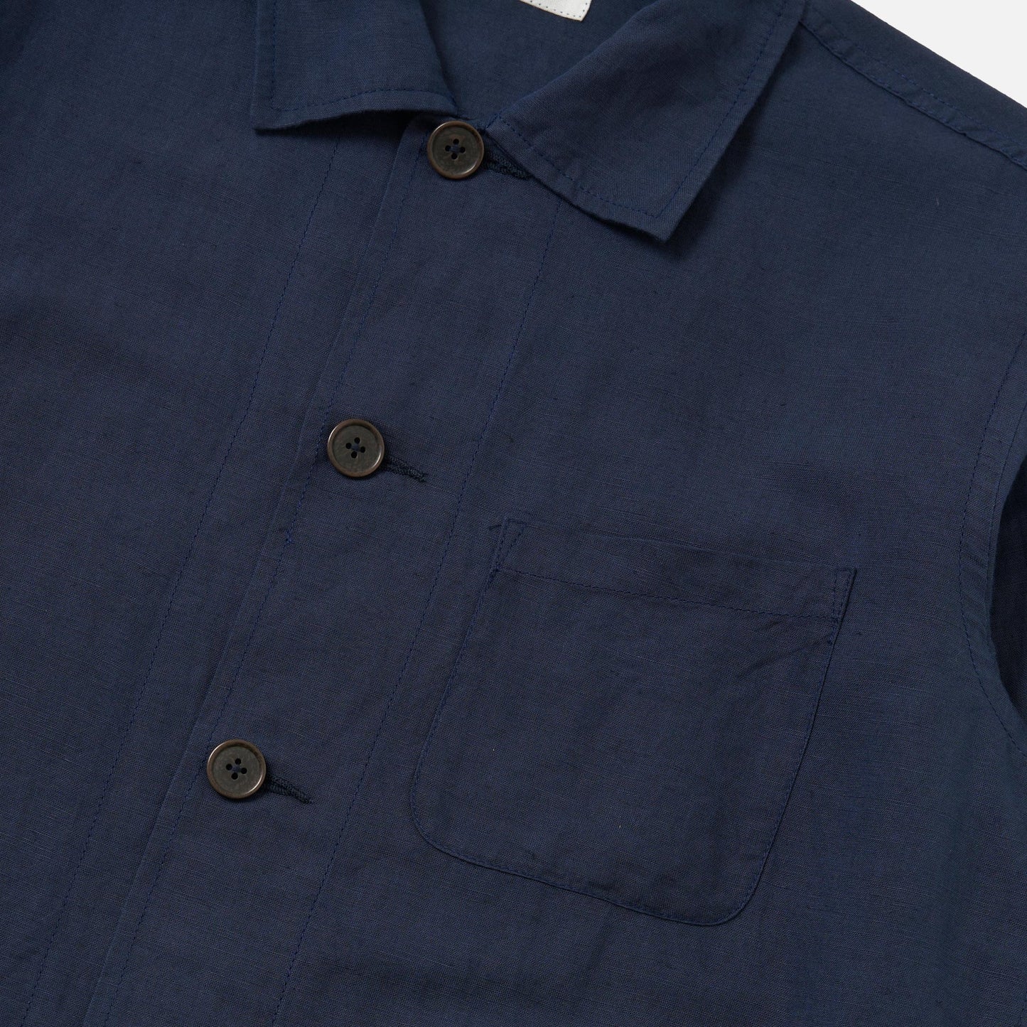 Linen Cotton Shirting Bakers Overshirt - Navy