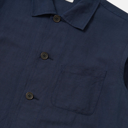 Linen Cotton Shirting Bakers Overshirt - Navy