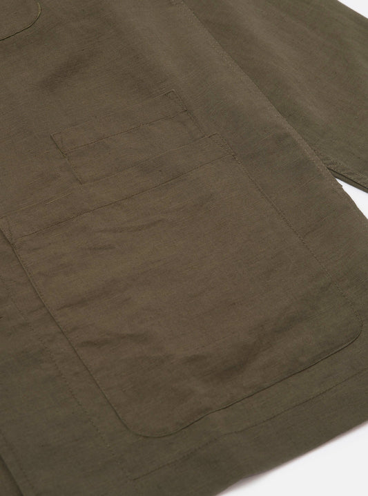 Linen Cotton Shirting Bakers Overshirt - Olive