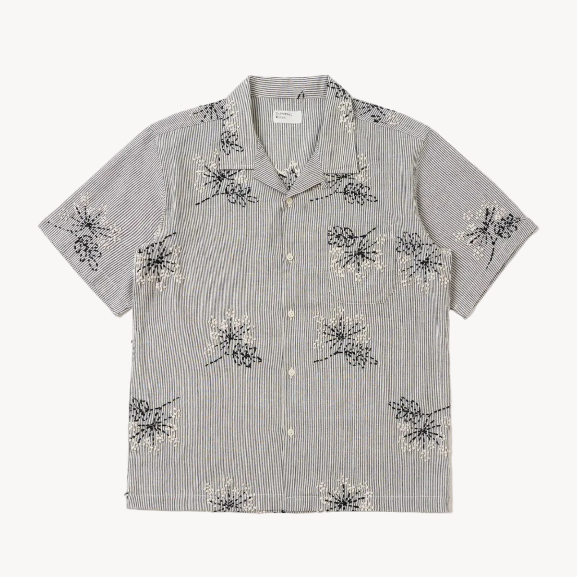 Universal Hand Embroidered Stripe Cotton Road Shirt - Grey